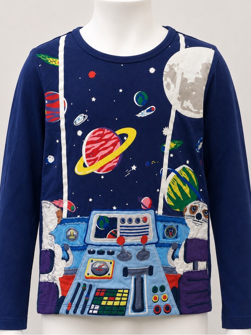 Mini Boden Navy Space Control Room Long Sleeve Tee size 8-9 years